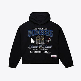 Women's Mitchell & Ness Black Los Angeles Dodgers Back 2 Back Trophies Cropped Hoodie