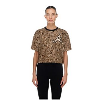 Women's New Era Brown Atlanta Braves Leopard Boxy Cropped T-Shirt