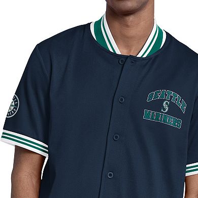 Men's Starter Navy Seattle Mariners Button-Up Short Sleeve Jacket