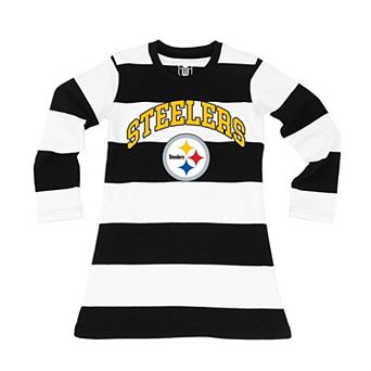 Girls Toddler Wes & Willy Black/White Pittsburgh Steelers Long Sleeve Rugby Tri-Blend Dress
