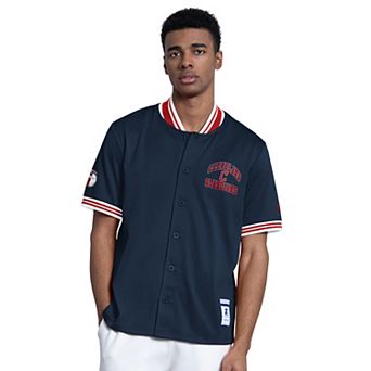 Men's Starter Navy Cleveland Guardians Button-Up Short Sleeve Jacket