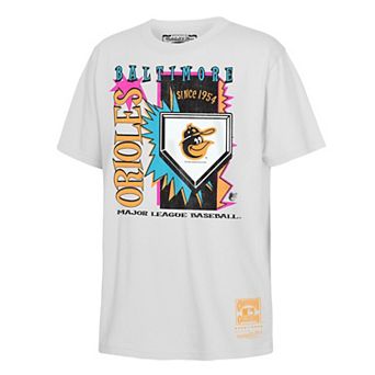 Youth Mitchell & Ness White Baltimore Orioles Cooperstown Neon Field Shock T-Shirt