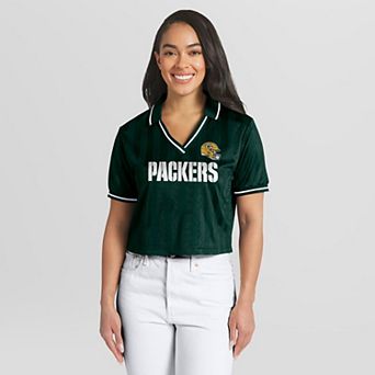 Women's WEAR by Erin Andrews Green Green Bay Packers Cropped Jersey Polo