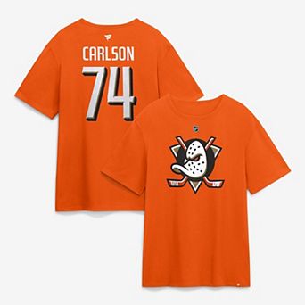 Men's Fanatics John Carlson Orange Anaheim Ducks Authentic Stack Name & Number T-Shirt