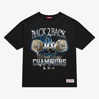 Women's Mitchell & Ness Black Los Angeles Dodgers Back 2 Back Rings Boxy Cropped T-Shirt