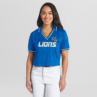 Women's WEAR by Erin Andrews Blue Detroit Lions Cropped Jersey Polo