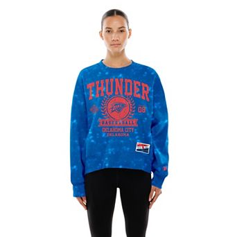 Women's New Era Blue Oklahoma City Thunder Throwback Collection Mineral Wash Crewneck Sweatshirt