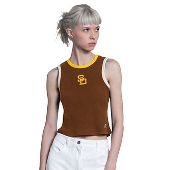 Women's Starter Brown San Diego Padres Cooperstown Play the Ball Crop Tank Top