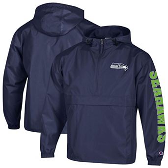 Men's Champion College Navy Seattle Seahawks Packable Hooded Windbreaker Half-Zip Jacket