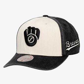 Unisex Mitchell & Ness Cream/Black Milwaukee Brewers Snow Block Pro Crown Adjustable Hat