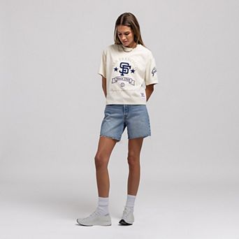 Women's Mitchell & Ness Cream San Francisco Giants Cooperstown Yacht Rock Boxy Cropped T-Shirt