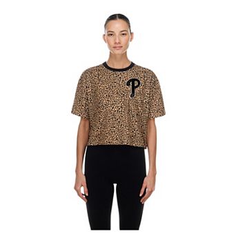 Women's New Era Brown Philadelphia Phillies Leopard Boxy Cropped T-Shirt