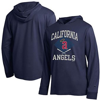Men's Champion Navy Los Angeles Angels Cooperstown Hooded Long-Sleeve T-Shirt