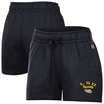 Women's Champion Black LSU Tigers Powerblend Elastic Waist Shorts