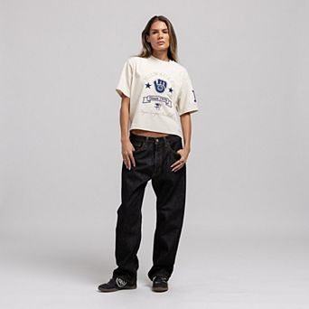 Women's Mitchell & Ness Cream Milwaukee Brewers Cooperstown Yacht Rock Boxy Cropped T-Shirt