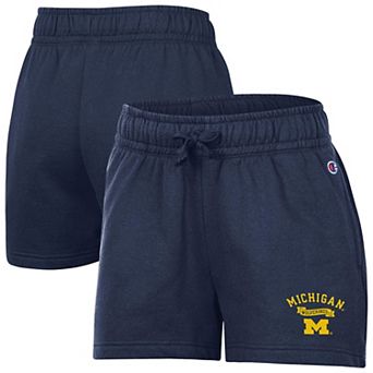Women's Champion Navy Michigan Wolverines Powerblend Elastic Waist Shorts