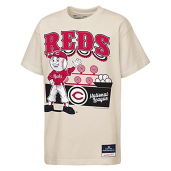 Youth Mitchell & Ness Cream Cincinnati Reds Step Back Up Mascot T-Shirt