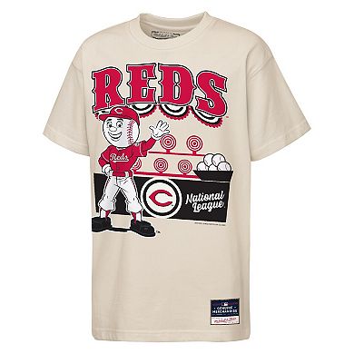 Youth Mitchell & Ness Cream Cincinnati Reds Step Back Up Mascot T-Shirt