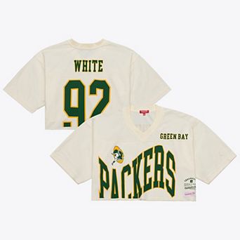 Women's Mitchell & Ness Reggie White Cream Green Bay Packers Retired Player Cropped Fashion Jersey