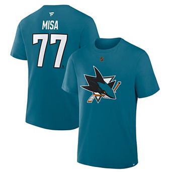 Men's Fanatics Michael Misa Teal San Jose Sharks Authentic Stack Name & Number T-Shirt