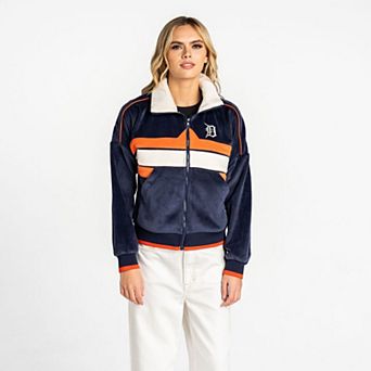 Women's The Wild Collective Navy Detroit Tigers Velvet Cord Full-Zip Jacket