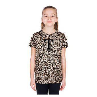 Girls Youth New Era Brown Texas Rangers Leopard T-Shirt