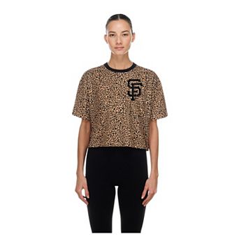 Women's New Era Brown San Francisco Giants Leopard Boxy Cropped T-Shirt