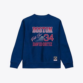 Men's Mitchell & Ness David Ortiz Navy Boston Red Sox Stripes Name & Number Crewneck Sweatshirt