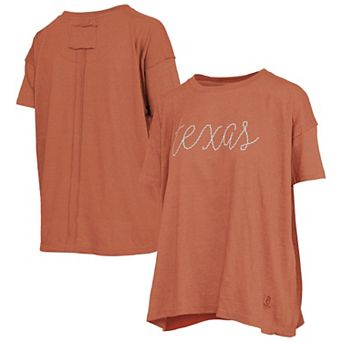 Women's Pressbox Heather Texas Orange Texas Longhorns Swirl Script Twisted Team Color Stitched Oversized T-Shirt