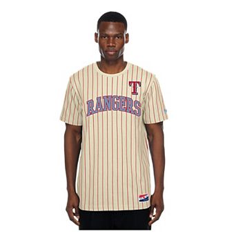 Men's New Era Cream Texas Rangers Throwback Meshback Pinstripe T-Shirt