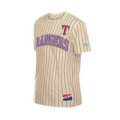 Men's New Era Cream Texas Rangers Throwback Meshback Pinstripe T-Shirt