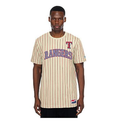 Men's New Era Cream Texas Rangers Throwback Meshback Pinstripe T-Shirt