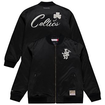 Men's Mitchell & Ness Black Boston Celtics Chrome Satin Bomber Full-Zip Jacket