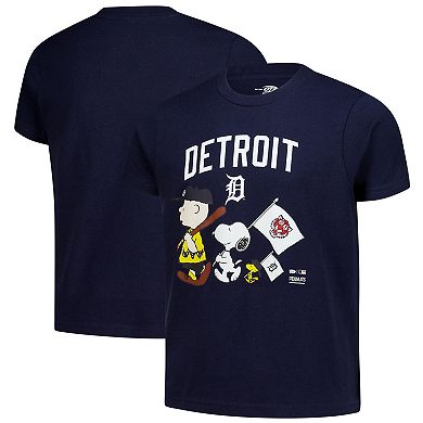Youth Navy Detroit Tigers Peanuts Flag T-Shirt
