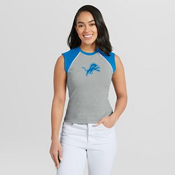Women's WEAR by Erin Andrews Heather Gray Detroit Lions Cropped Raglan Tank Top