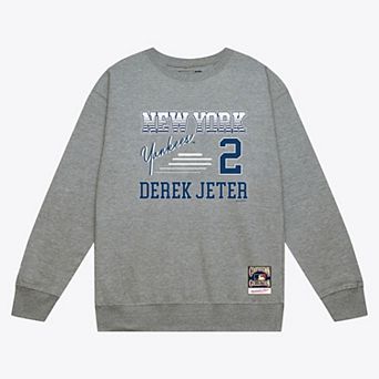 Men's Mitchell & Ness Derek Jeter Heather Gray New York Yankees Stripes Name & Number Crewneck Sweatshirt