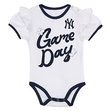 "Newborn Outerstuff White/Navy New York Yankees Bodysuit, Headband & Skirt Set"