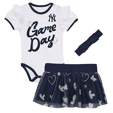 "Newborn Outerstuff White/Navy New York Yankees Bodysuit, Headband & Skirt Set"
