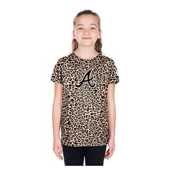 Girls Youth New Era Brown Atlanta Braves Leopard T-Shirt