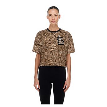 Women's New Era Brown St. Louis Cardinals Leopard Boxy Cropped T-Shirt
