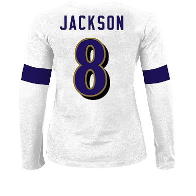 Women's Fanatics Lamar Jackson Ash Baltimore Ravens Plus Size Name & Number T-Shirt