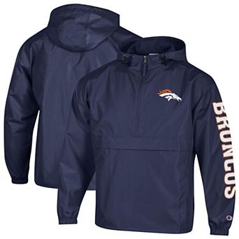 Men's Champion Navy Denver Broncos Packable Hooded Windbreaker Half-Zip Jacket