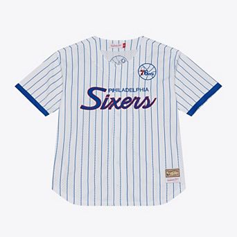 Men's Mitchell & Ness White Philadelphia 76ers Head Coach Pinstripe Mesh Full-Button Baseball Jersey