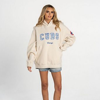 Women's The Wild Collective Cream Chicago Cubs Oversized Cord Tri-Blend Hoodie