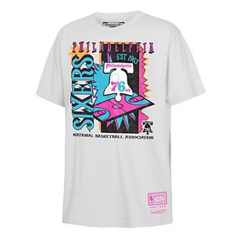 Youth Mitchell & Ness White Philadelphia 76ers Neon Court Shock T-Shirt