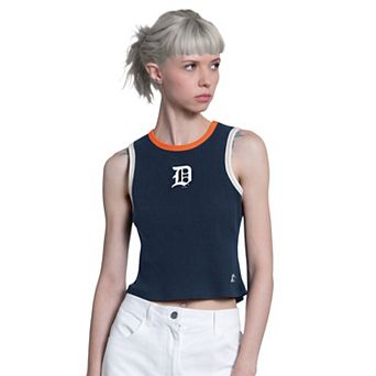 Women's Starter Navy Detroit Tigers Cooperstown Play the Ball Crop Tank Top