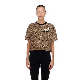 Women's New Era Brown Philadelphia Eagles Mom & Me Leopard Boxy Cropped T-Shirt