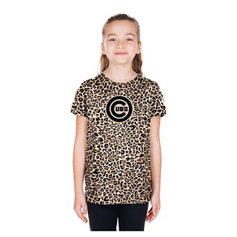 Girls Youth New Era Brown Chicago Cubs Leopard T-Shirt