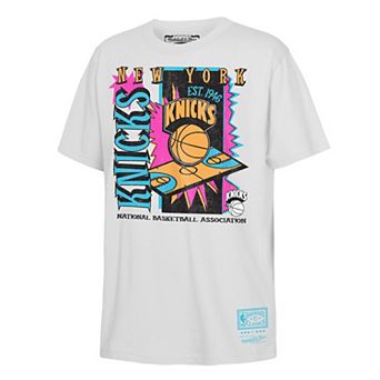 Youth Mitchell & Ness White New York Knicks Neon Court Shock T-Shirt