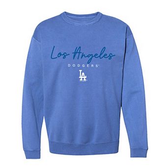 Women's Soft as a Grape Light Blue Los Angeles Dodgers Pigment Dye Crewneck Sweatshirt